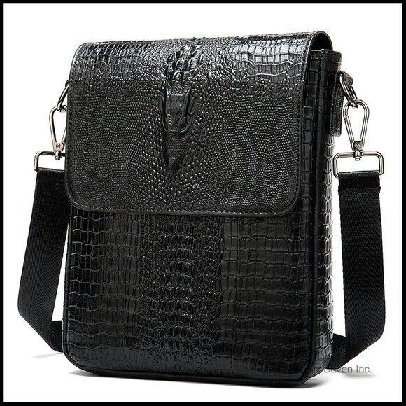 Genuine Leather Messenger Bag Crocodile Embossed Crossbody Shoulder Satchel
